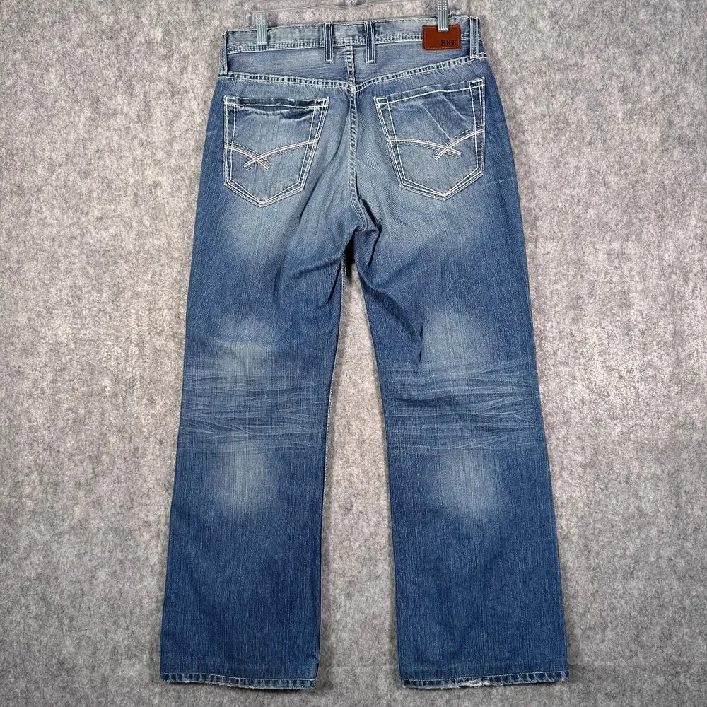 BKE Tyler Jeans Mens 32x31 Mens Blue Denim Has Some Heel Drag